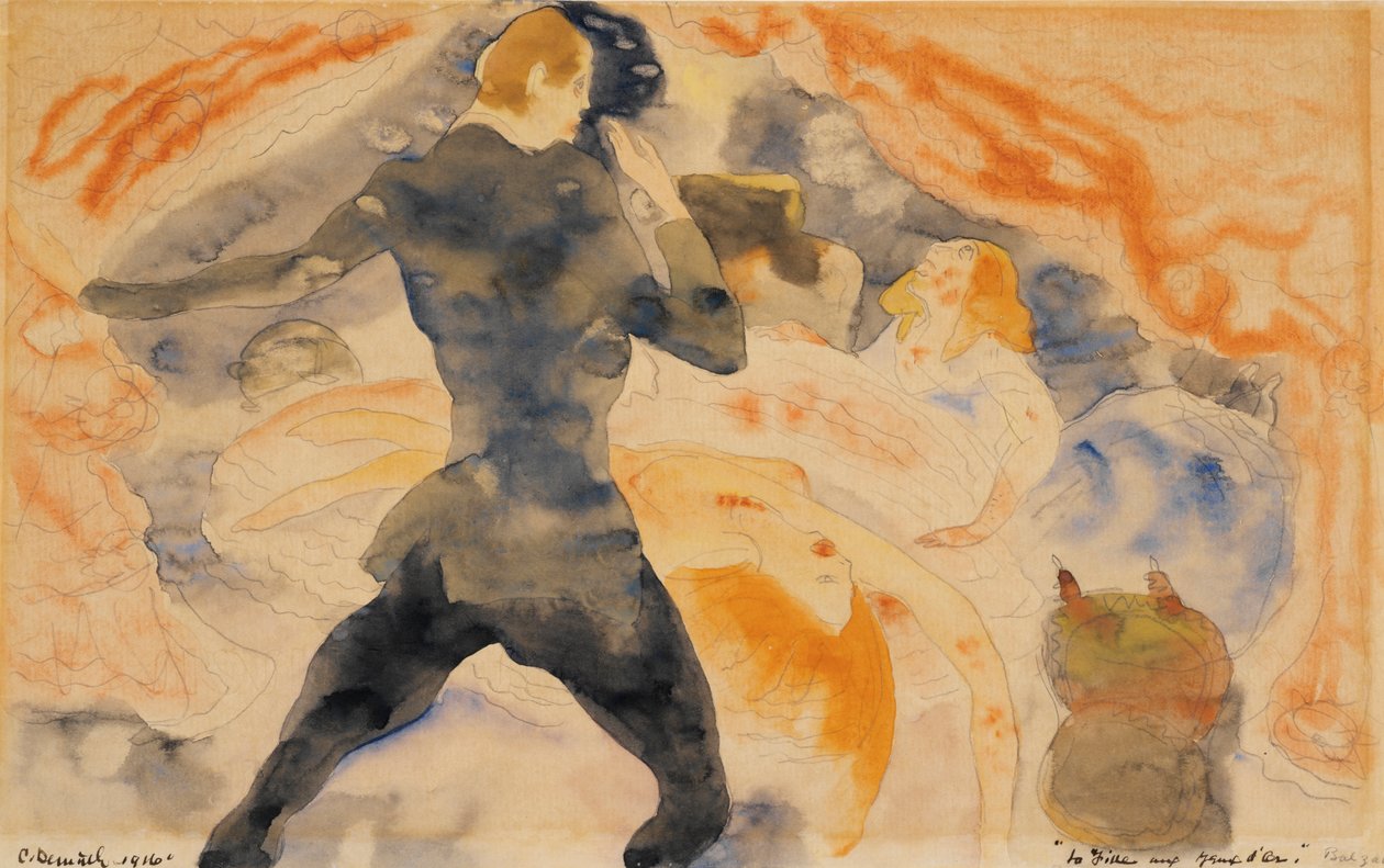 Honore de Balzacs金色眼睛的女孩，1916年（wc和铅笔在纸上） 作者 查尔斯·德穆斯