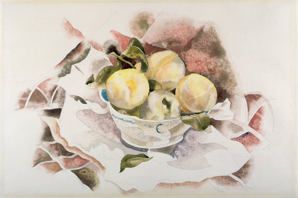 静物，桃子，约1922年（纸上石墨水彩）。 作者 查尔斯·德穆斯