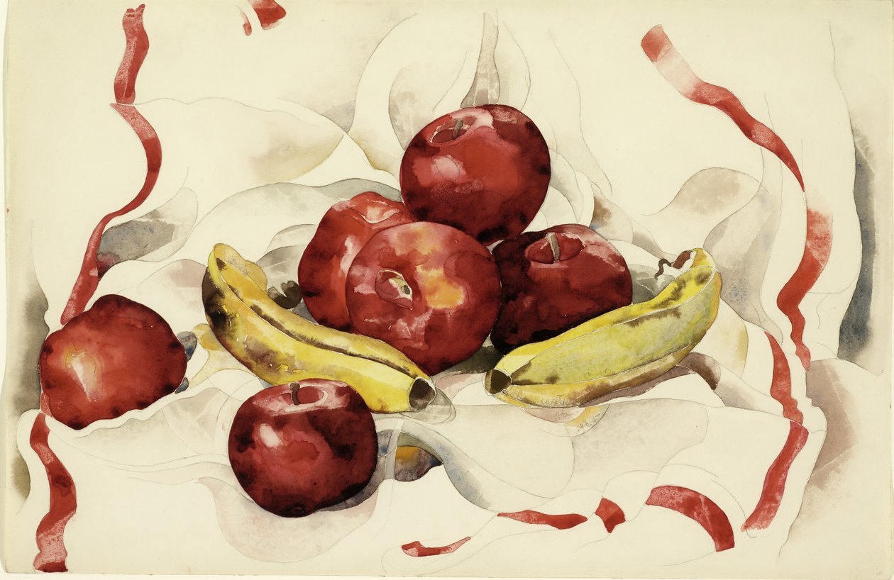静物与苹果和香蕉，c.1925（wc和石墨铅笔在编织纸上） 作者 查尔斯·德穆斯
