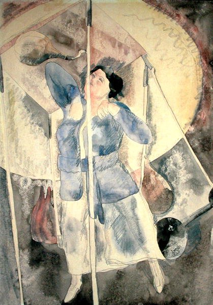 拿着拳击袋的女人（纸上水彩画） 作者 查尔斯·德穆斯
