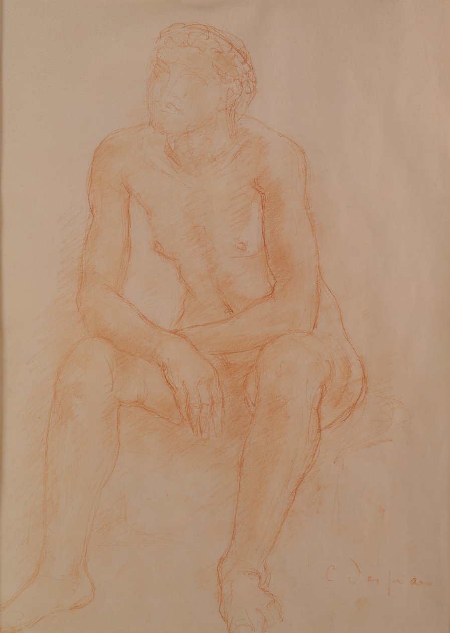 裸体坐像（纸上红色粉笔画） 作者 查尔斯·德斯皮奥