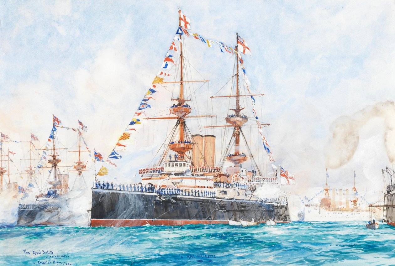 英国皇家海军 "雄伟 "号参加 1897 年在斯皮特黑德举行的 "钻石庆典舰队检阅 "活动 作者 查尔斯·迪克森