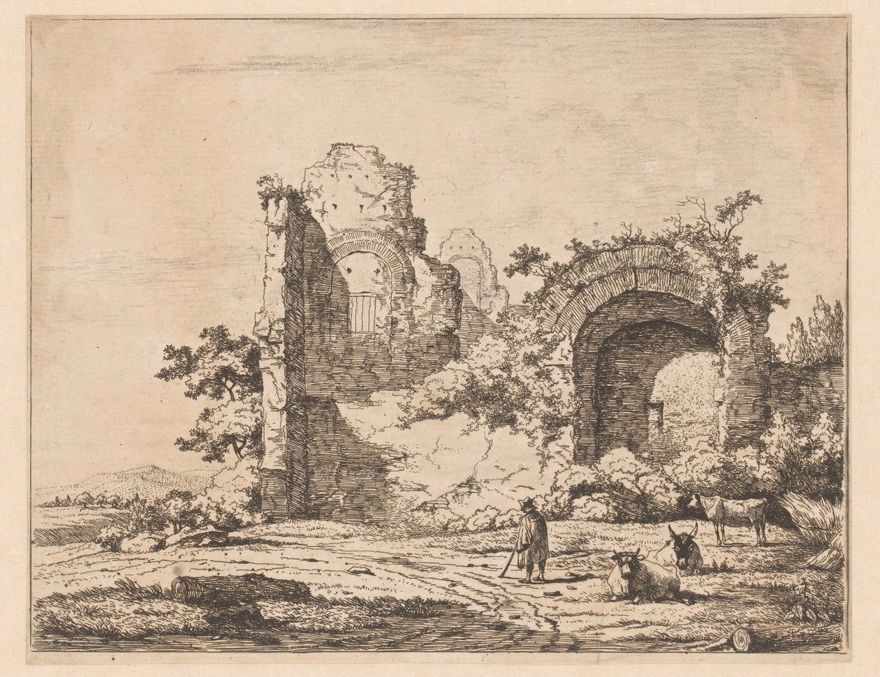 风景与废墟和牧羊人 风景废墟版画（系列标题） Cahier de rushes et de paysages（系列标题） 作者 查尔斯·埃查德（归因于）