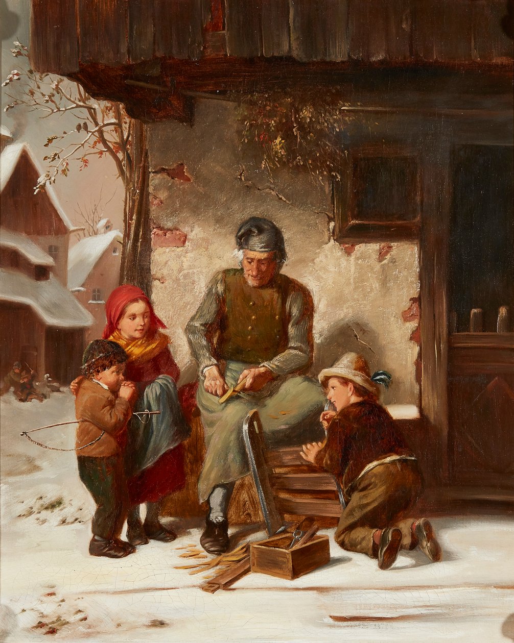 修理雪橇（布面油画） 作者 Charles Edouard (attr.to) Frere