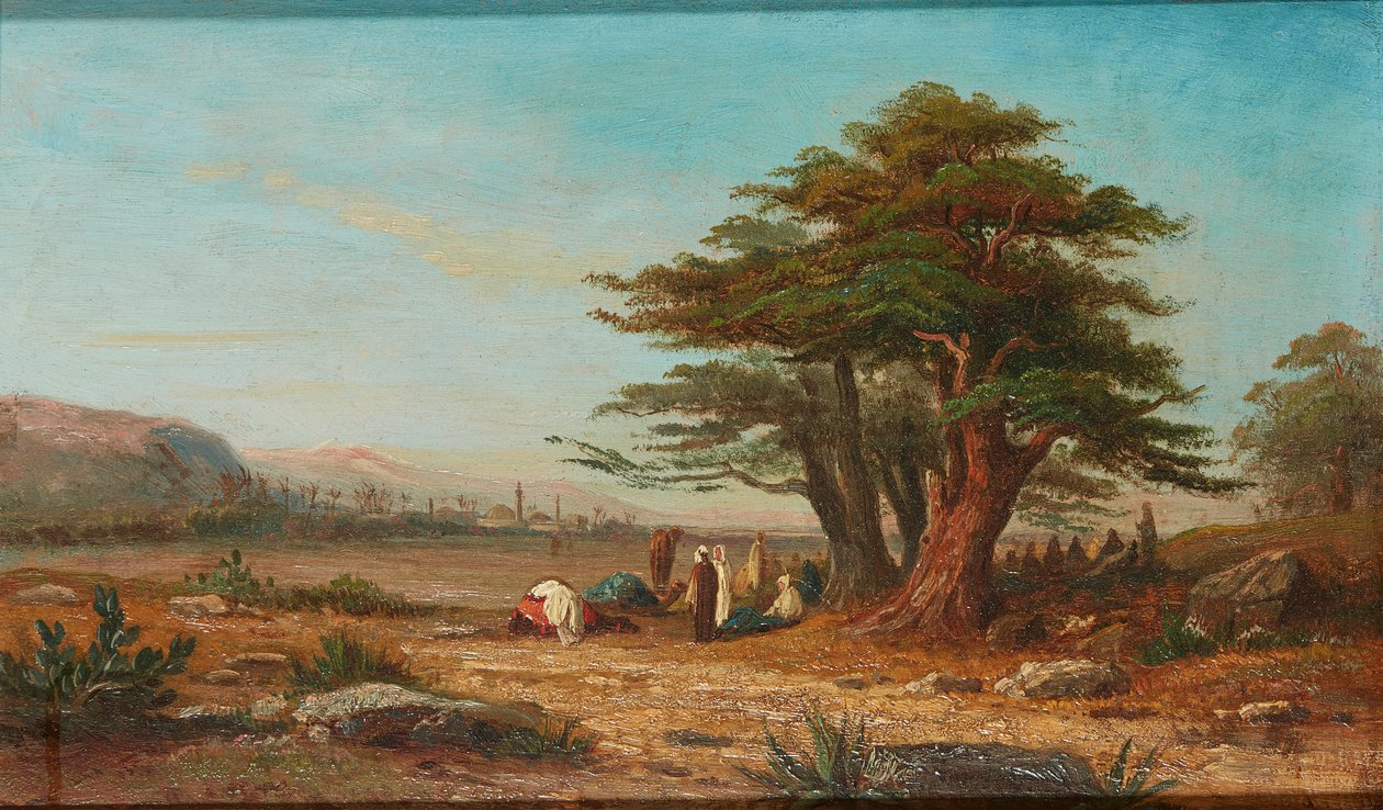 扎营，骆驼休息（面板油画） 作者 Charles Edouard (attr.to) Frere