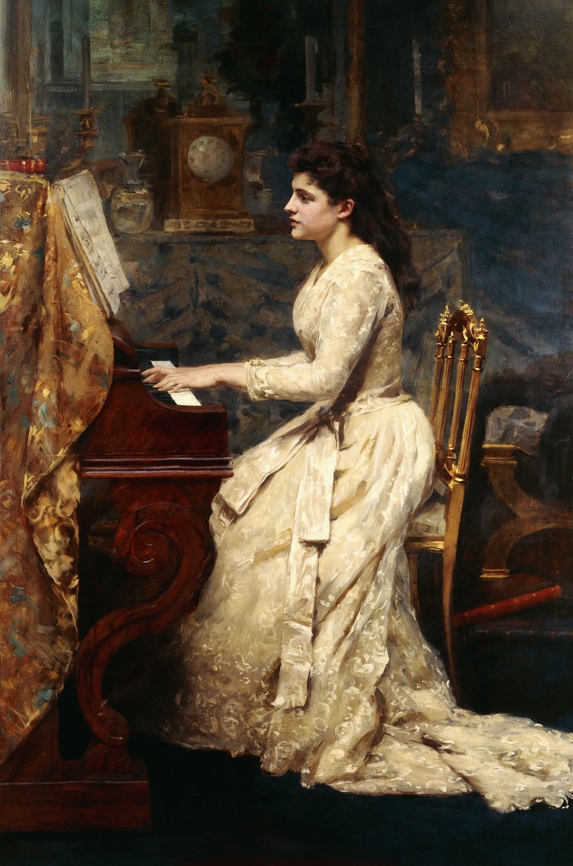 一位弹钢琴的小女孩，1891年 作者 查尔斯·爱德华·德·博蒙特