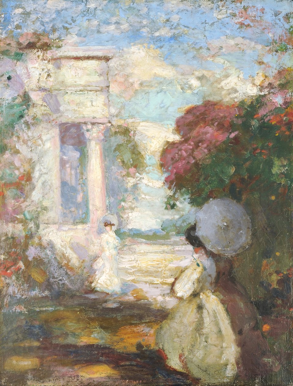 十九世纪服饰中的两个人物的抒情风景，1890-1900 作者 查尔斯·爱德华·康德