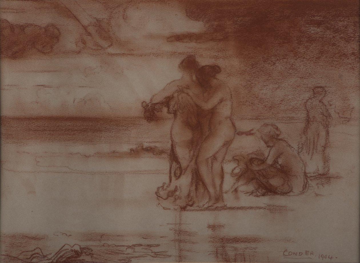 裸体沐浴，1904年（纸上的红色粉笔） 作者 查尔斯·爱德华·康德