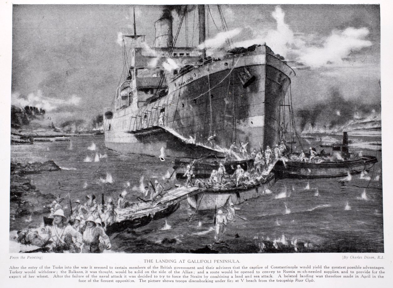 加里波利半岛登陆，“哈钦森的英国民族故事”插图，c.1920 作者 查尔斯·爱德华·迪克森