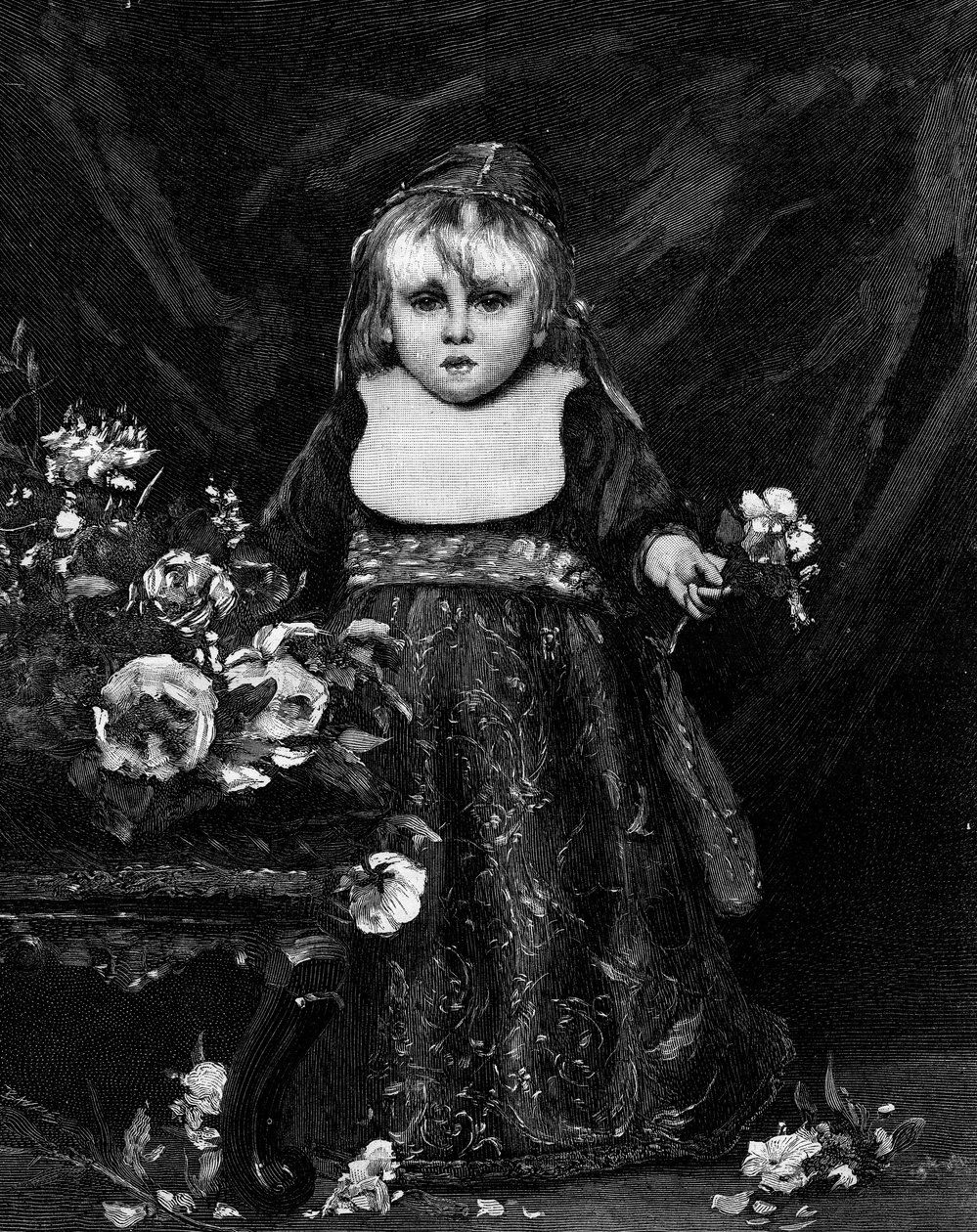 一个未来的狗腿子（16世纪威尼斯的孩子）（19世纪）。根据Emile Auguste Carolus Duran（Charles Duran或Carolus-Duran）（1837-1917）的画作雕刻。载于1881年5月28日《图解世界》第1261期。 作者 查尔斯·埃米尔·奥古斯特·卡洛勒斯·杜兰