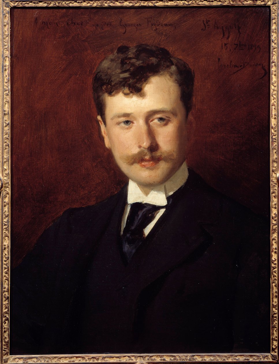 Georges Feydeau (1862 - 1921) 的肖像，戏剧作家。 埃米尔·奥古斯特·卡罗勒斯·杜兰 (1837-1917) 的绘画 作者 查尔斯·埃米尔·奥古斯特·卡洛勒斯·杜兰