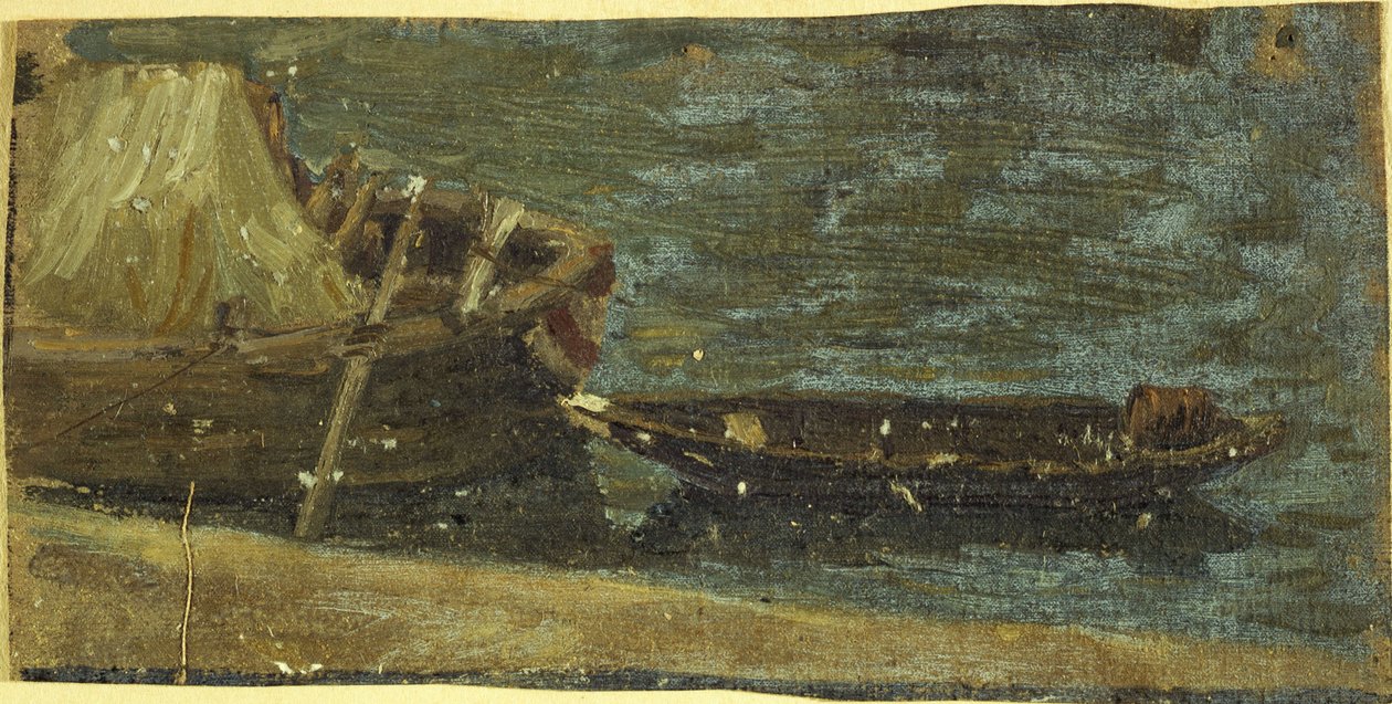 停泊的船只，约 1870 年（布面油画） 作者 查尔斯·埃米尔·库森