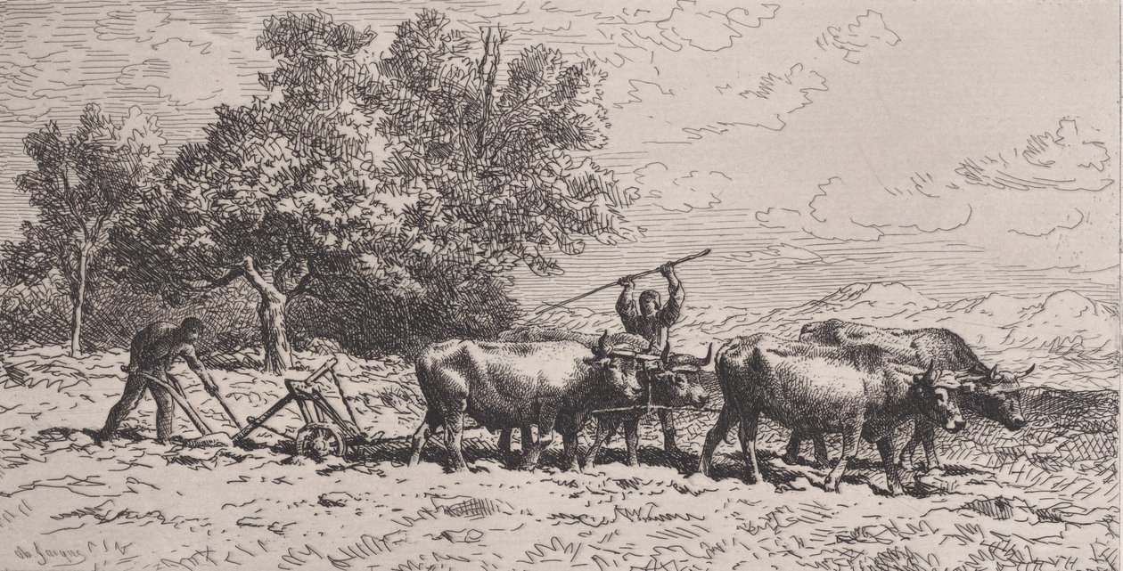 一支牛队，1868年。 作者 查尔斯·埃米尔·雅克