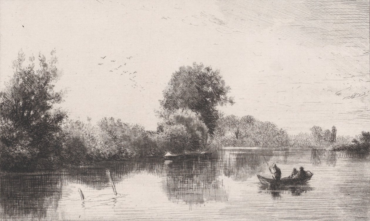 马恩河岸，约1862年。 作者 查尔斯·埃米尔·雅克