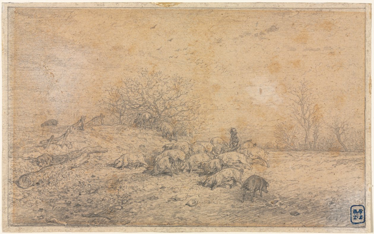 猪群c。 1845年。 作者 查尔斯·埃米尔·雅克