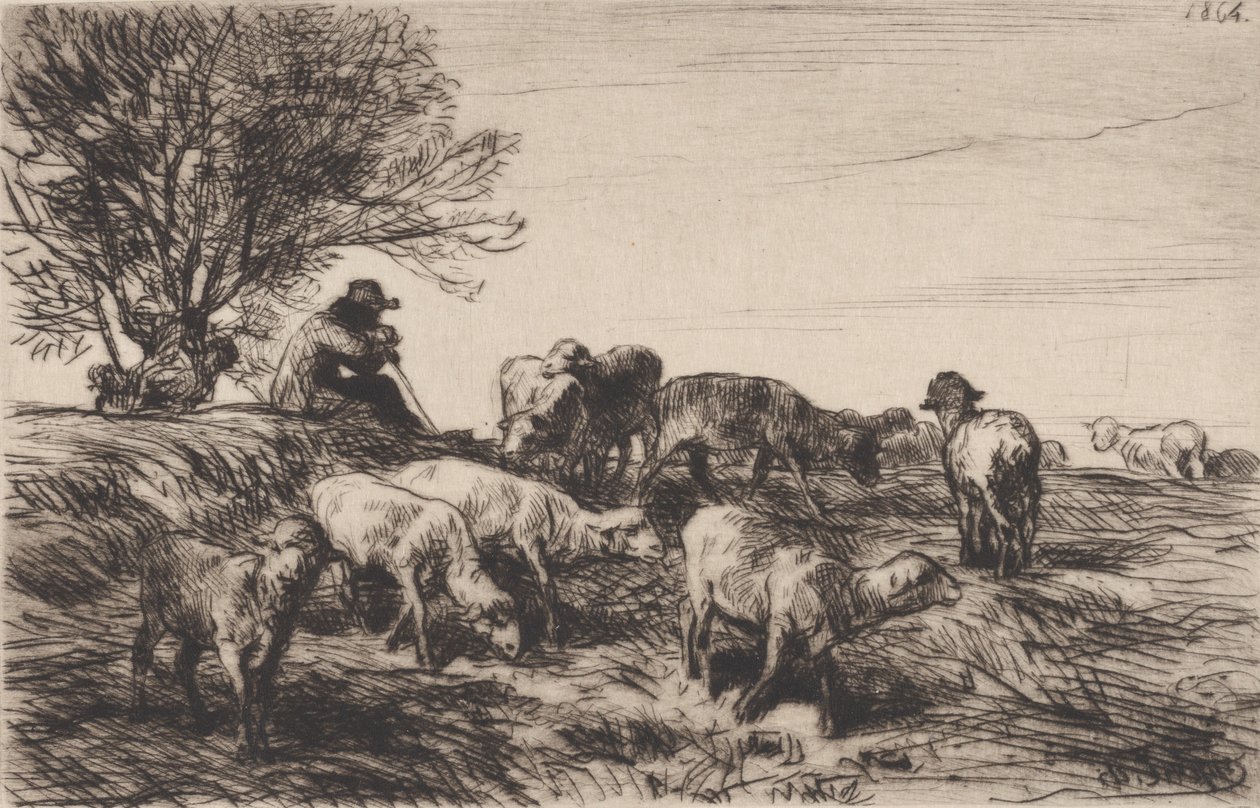 成群的羊，1864年。 作者 查尔斯·埃米尔·雅克