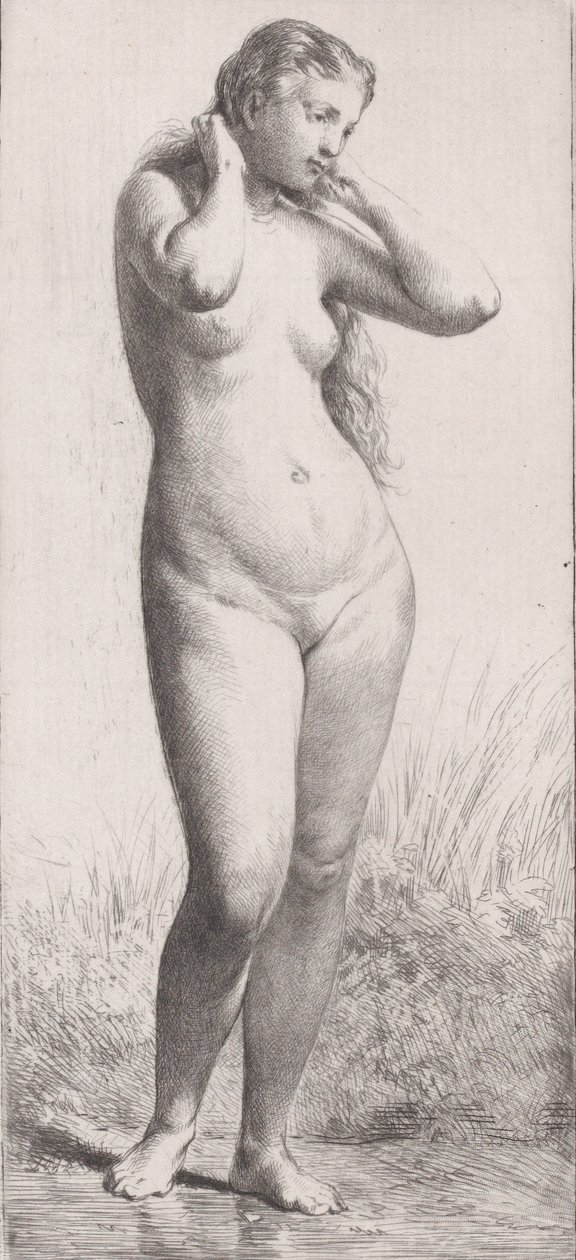 年轻女子在洗澡，1866年。 作者 查尔斯·埃米尔·雅克