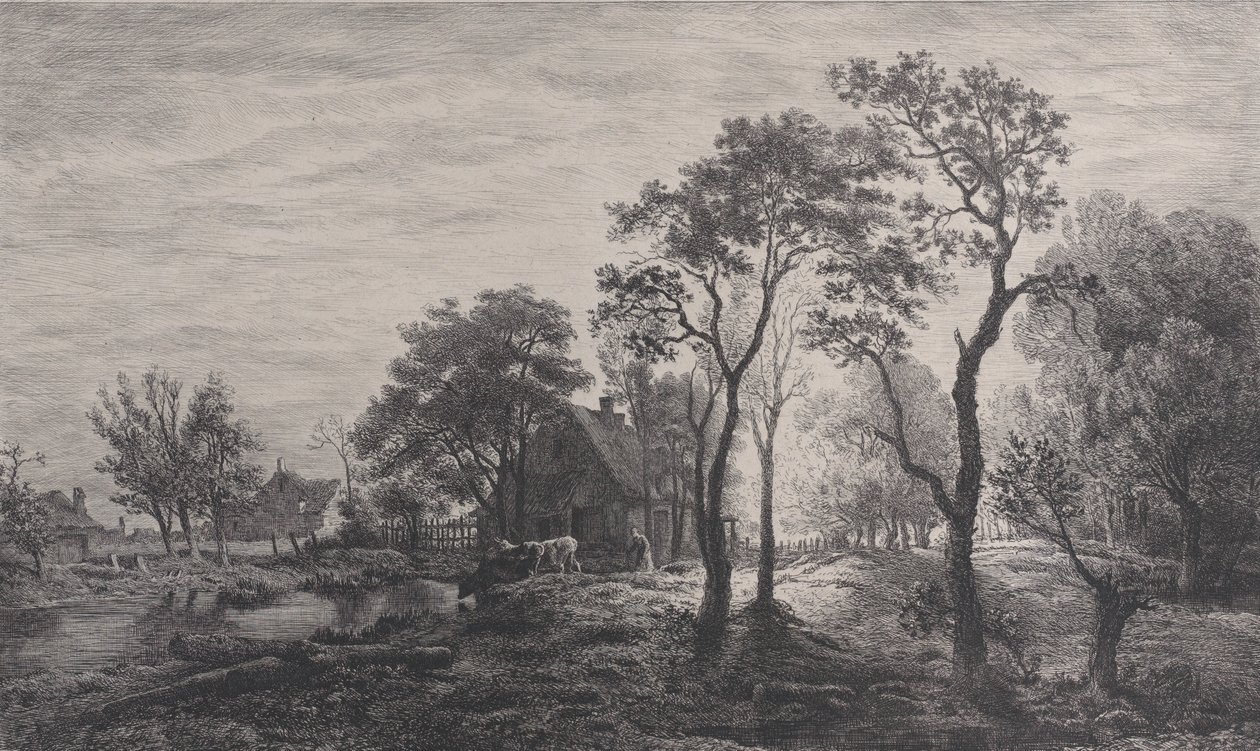 风景，根据Eglon van der Neer的草图绘制，1862年。 作者 查尔斯·埃米尔·雅克