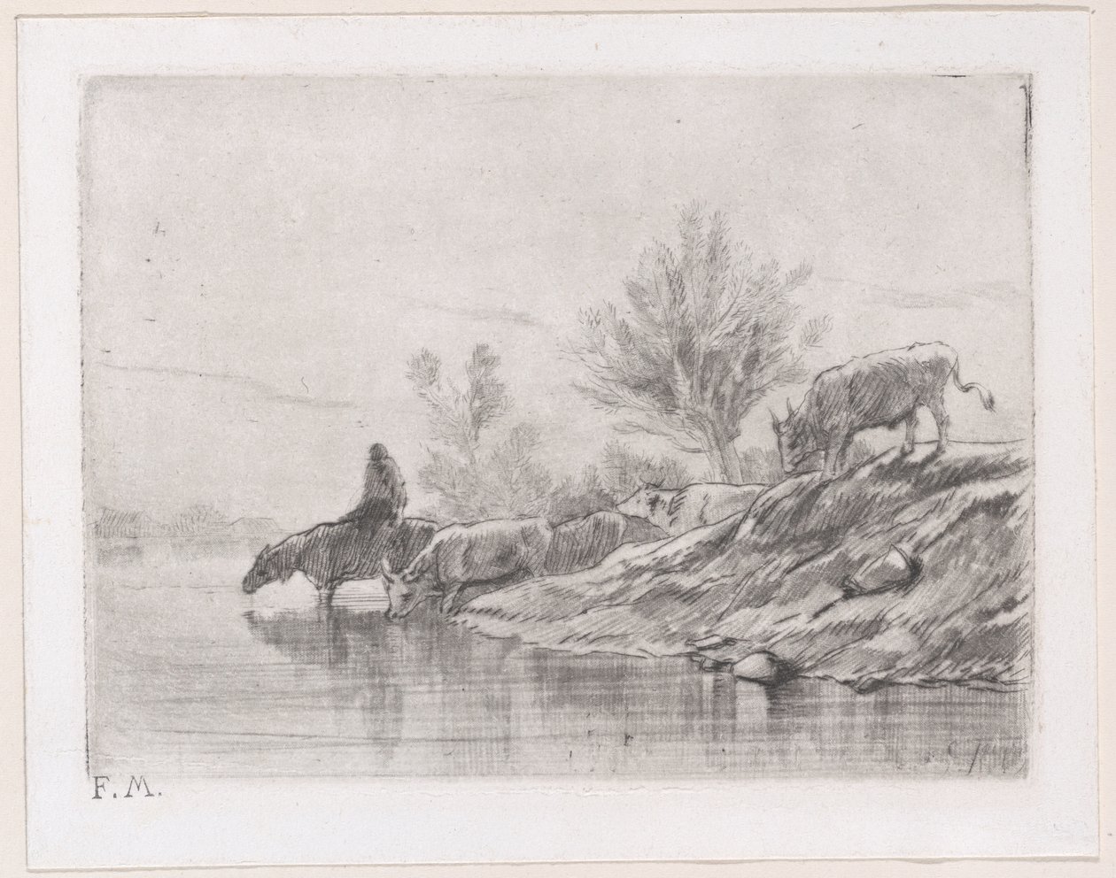有牛的风景，1848年。 作者 查尔斯·埃米尔·雅克