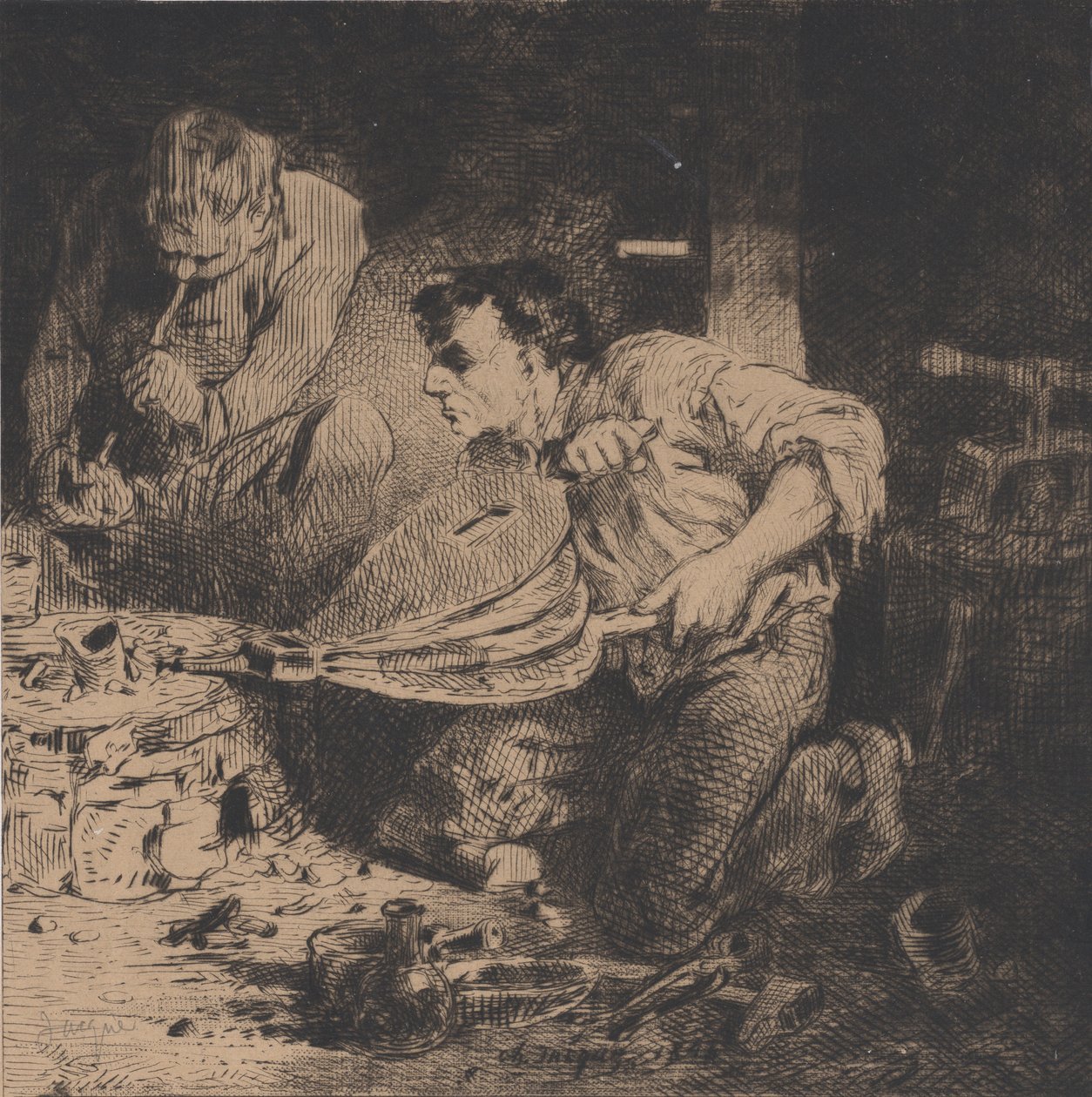 造假者》，1843年。 作者 查尔斯·埃米尔·雅克