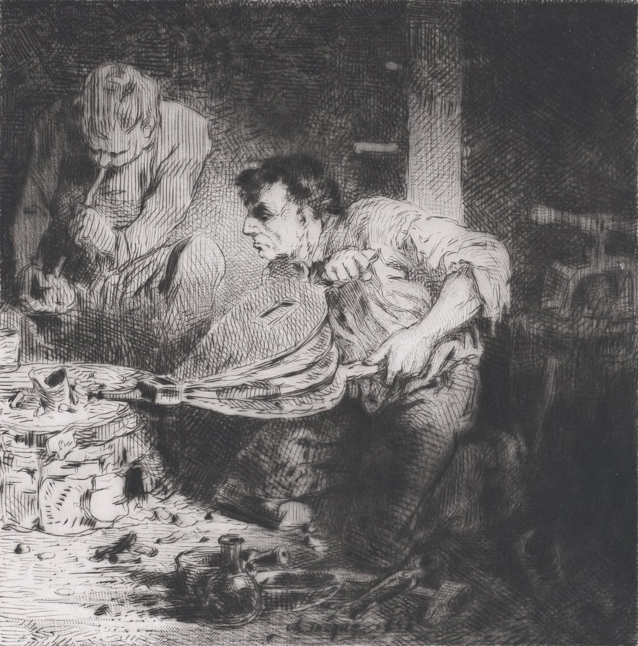造假者》，1843年。 作者 查尔斯·埃米尔·雅克