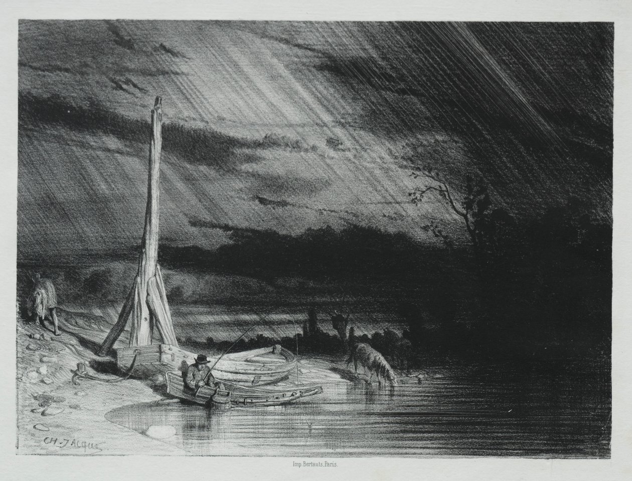 渔夫，阴雨天气，1847年。 作者 查尔斯·埃米尔·雅克