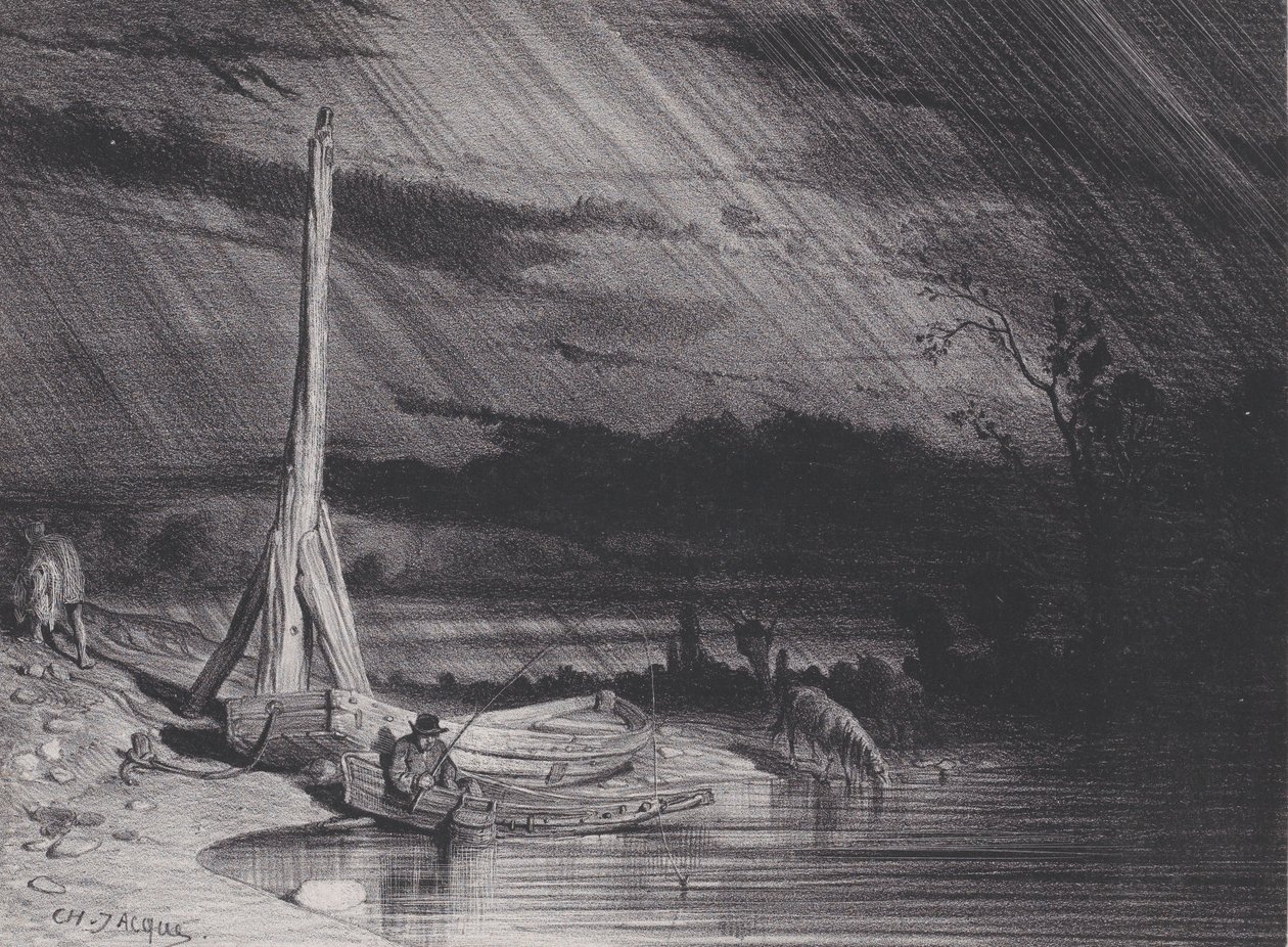 渔夫，下雨的天气，约1853年。 作者 查尔斯·埃米尔·雅克