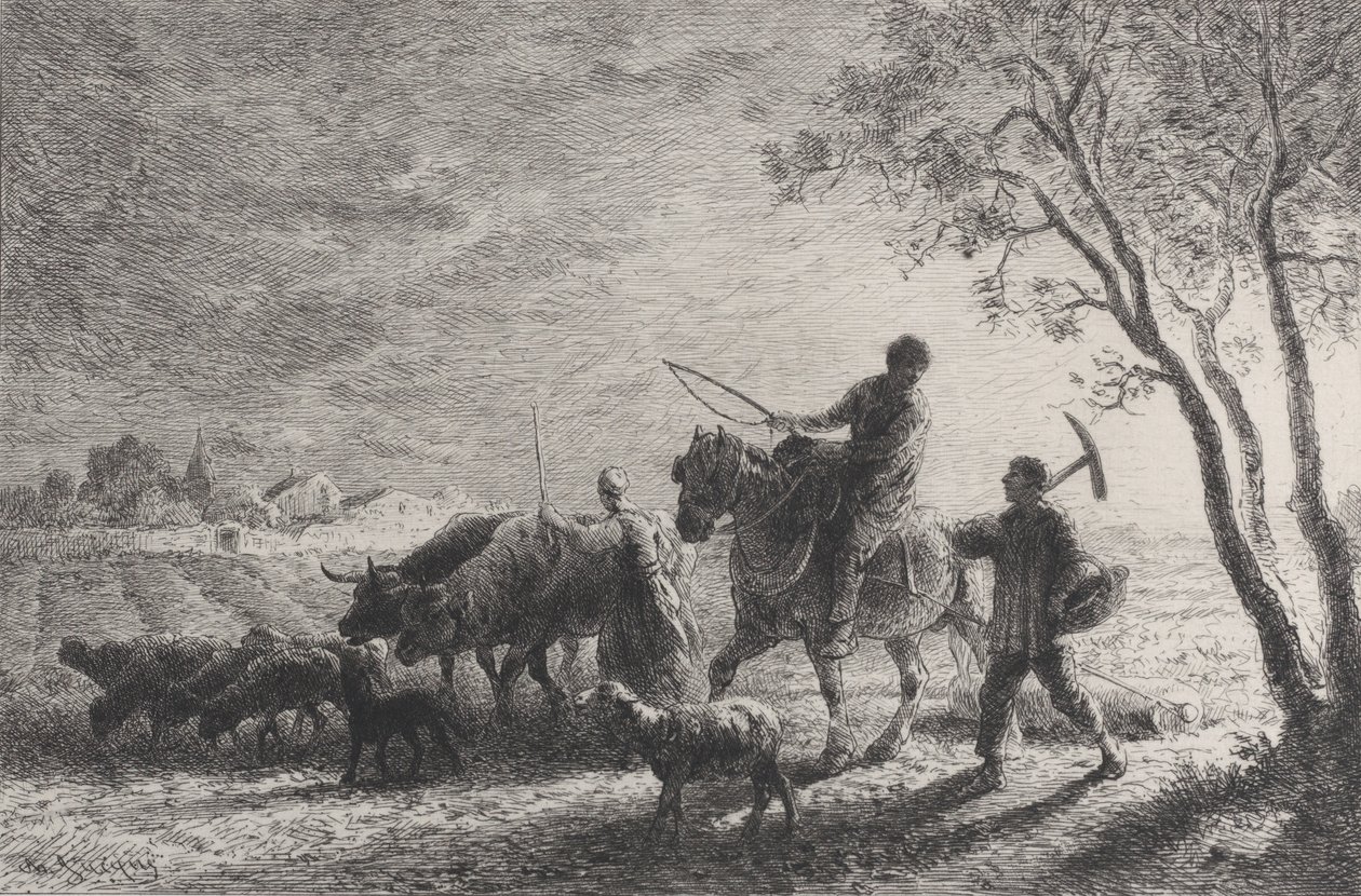 从田野返回，1865年。 作者 查尔斯·埃米尔·雅克
