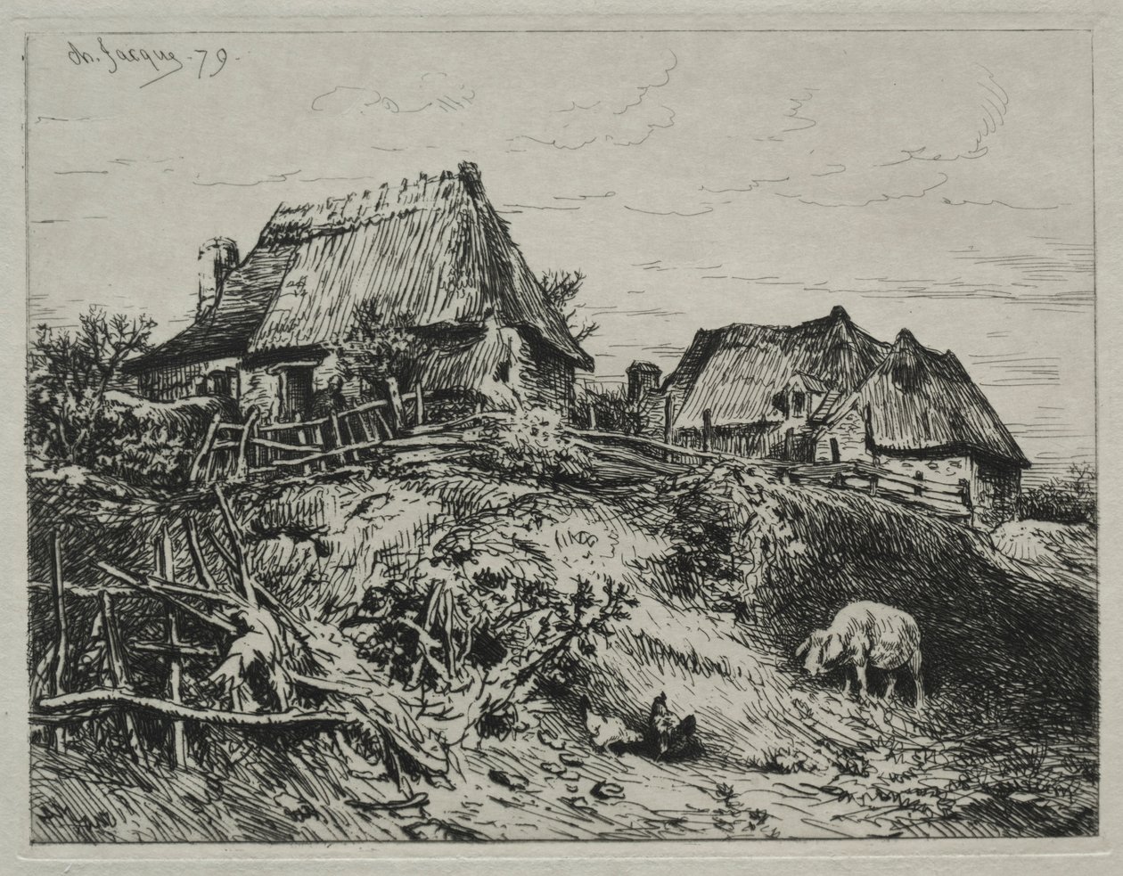 银行的两间小屋，1879年。 作者 查尔斯·埃米尔·雅克