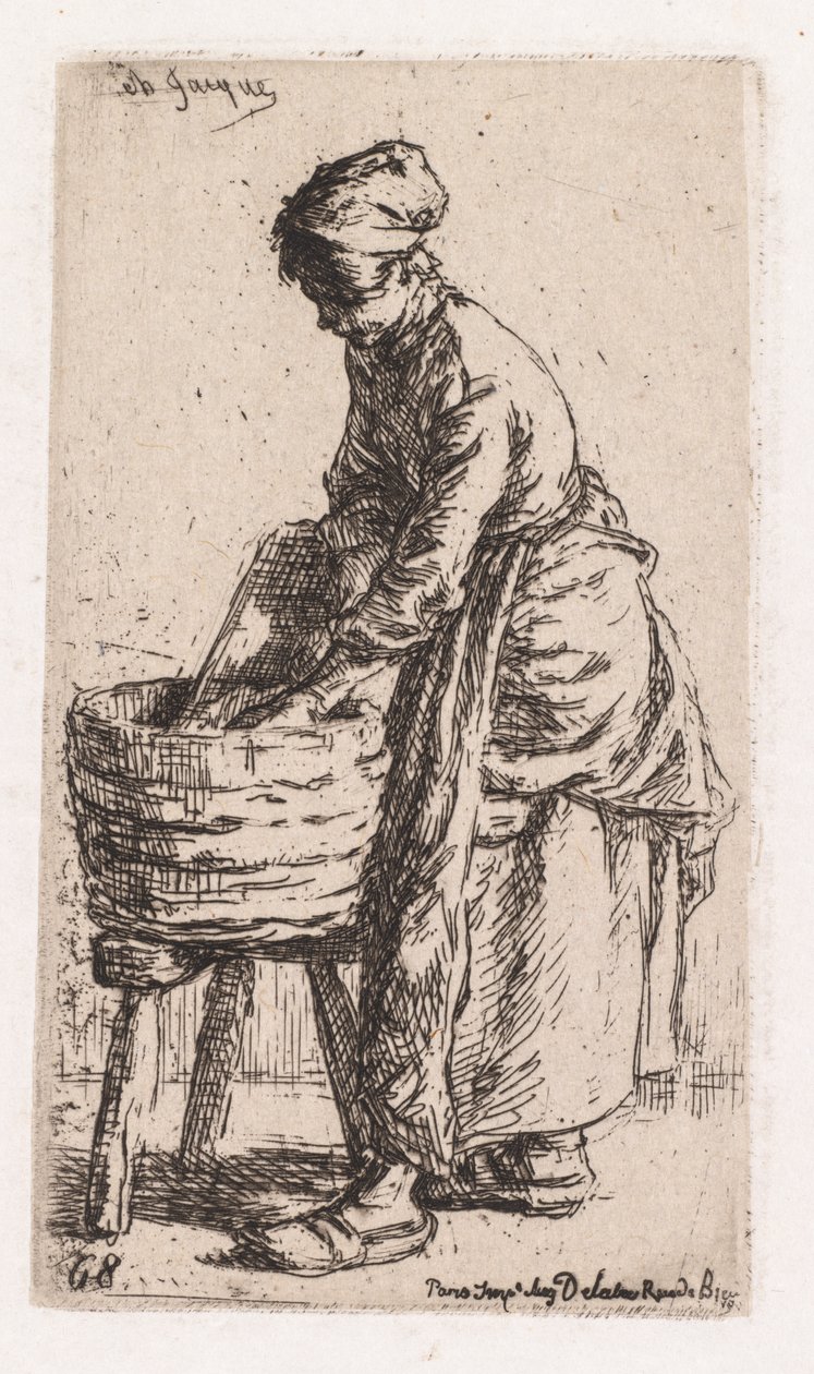Washerwoman洗衣机，1850年。 作者 查尔斯·埃米尔·雅克