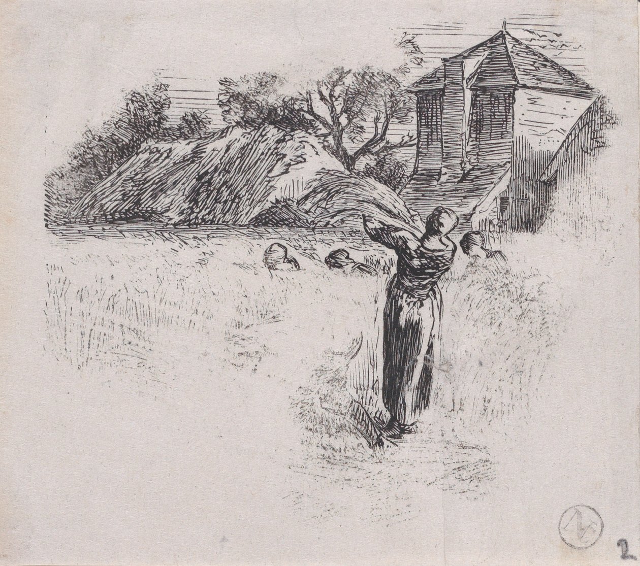 扛着羊群的女人，约1853年。 作者 查尔斯·埃米尔·雅克