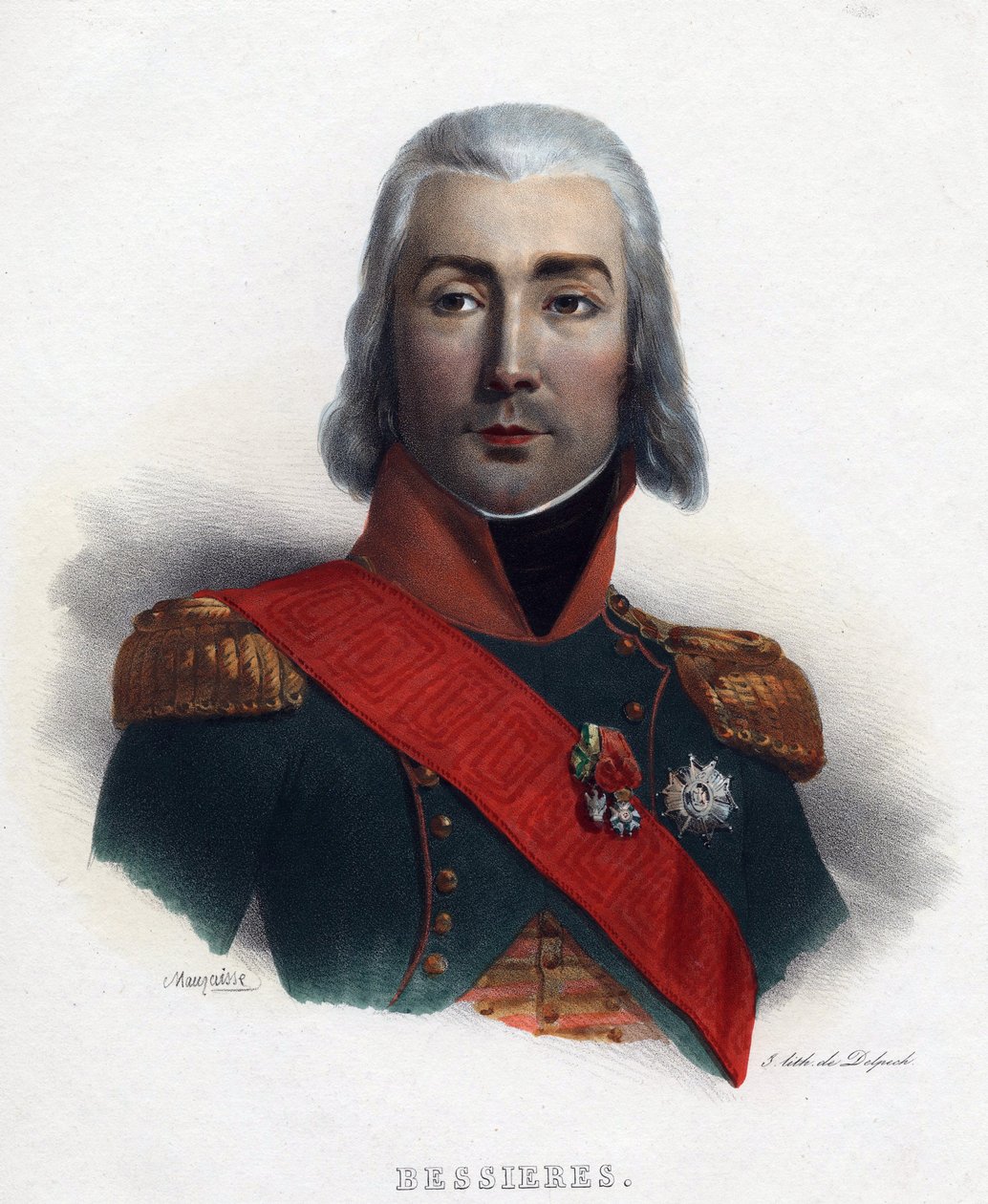 让·巴蒂斯特 (Jean-Baptiste) Bessieres (1768-1813) 的肖像，法国元帅 - Mauraisse, Charles Emile (1799-1852) - 1835 - 石版画，水彩 - 32x24 - 私人收藏 作者 查尔斯·埃米尔·莫拉伊塞
