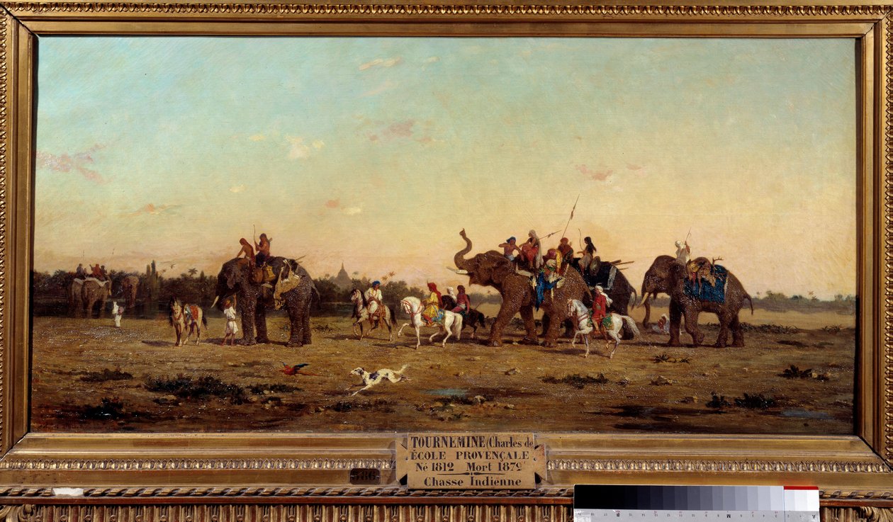 印度狩猎。 Charles de Tournemine (1812-1872) 的绘画 作者 查尔斯·埃米尔·德·图尔内明
