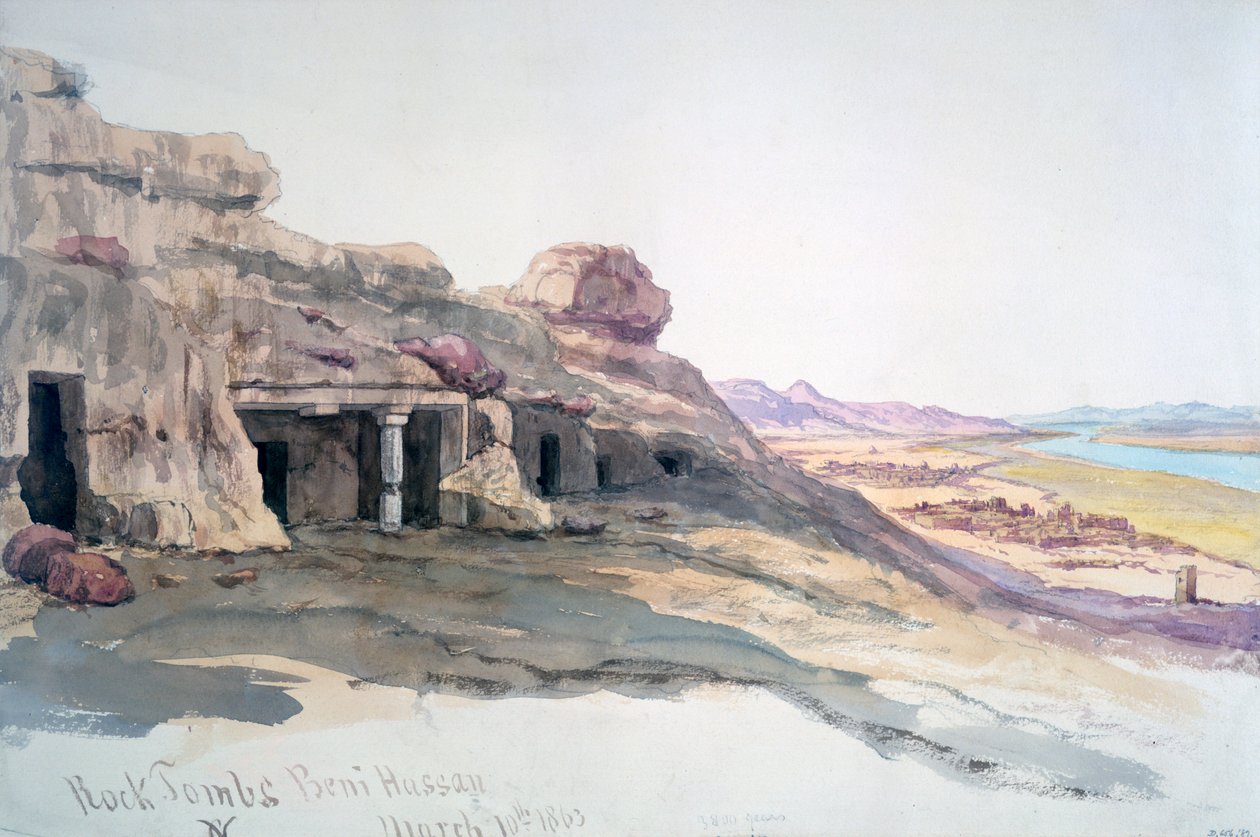 1863年3月10日，贝尼·哈桑，岩石墓，埃及，1863年 作者 查尔斯·埃米尔·德·图尔内明