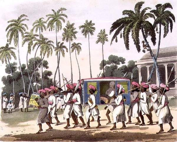 Palankeens，板块42来自《东方绘画》，由John Wells（fl.1792-1809）雕刻，出版。1806年（水印）。 作者 查尔斯·埃米利厄斯（后）金