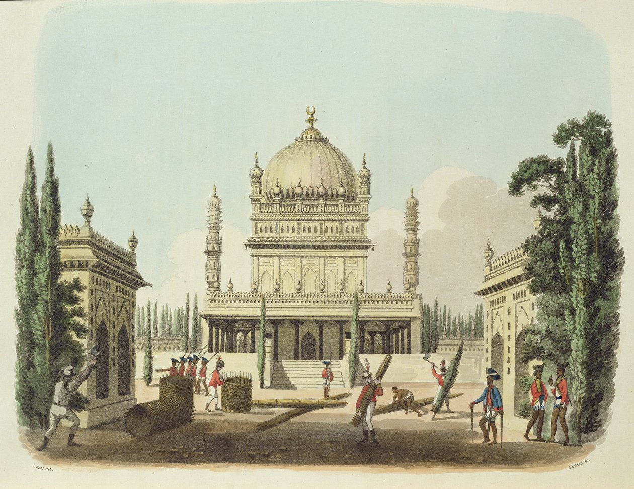 Hyder Ali和Tippoo Sultan之墓，来自&39;东方绘画&39;的49号板，由Thomas Medland（1755-1823）酒吧刻。 1806（aquatint） 作者 查尔斯·埃米利乌斯·金