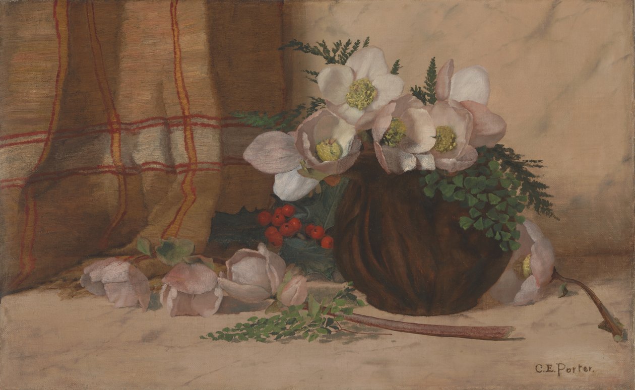 有玫瑰的静物，约 1885-87 年（亚麻布油画） 作者 查尔斯·伊森·波特