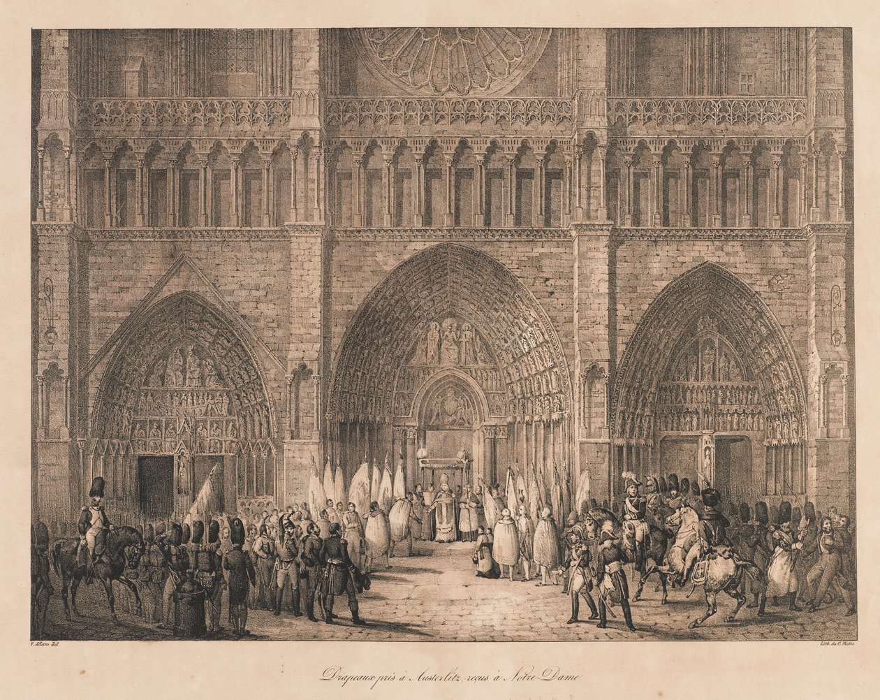 Flags Taken at Austerlitz Received at Notre Dame, early 19th century (litho) 作者 查尔斯·艾蒂安·皮埃尔·莫特