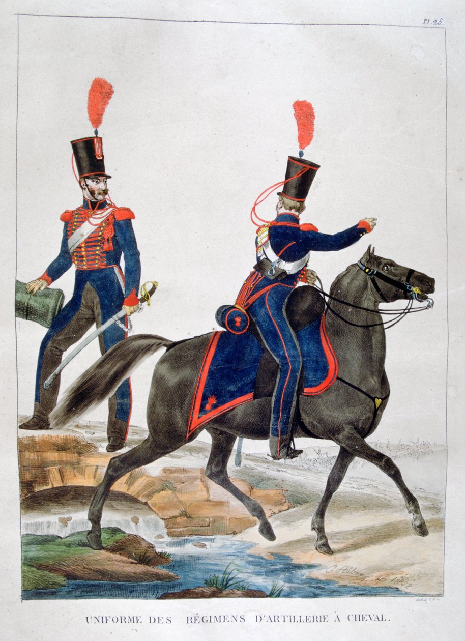 马炮兵团的制服，法国，1823年。 作者 查尔斯·艾蒂安·皮埃尔·莫特