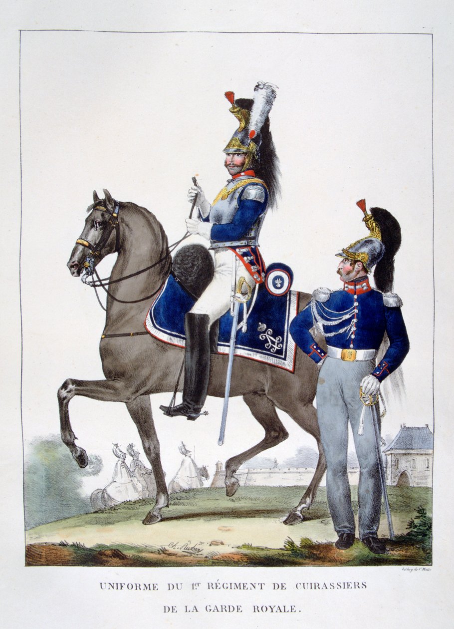 皇家卫队沙瑟尔第一团的制服，法国，1823年。 作者 查尔斯·艾蒂安·皮埃尔·莫特