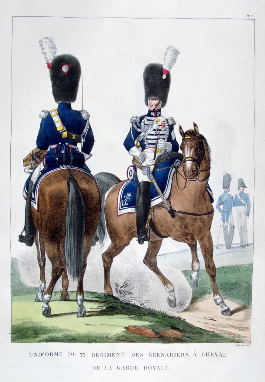 法国马兵掷弹兵第二团制服，1823年。 作者 查尔斯·艾蒂安·皮埃尔·莫特