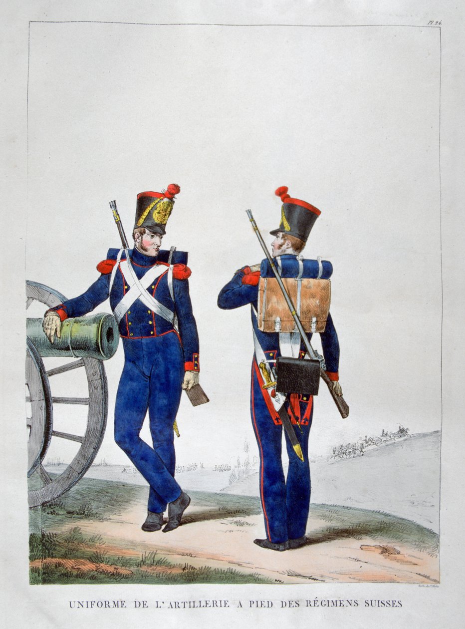 瑞士炮兵团的制服，1823年。 作者 查尔斯·艾蒂安·皮埃尔·莫特