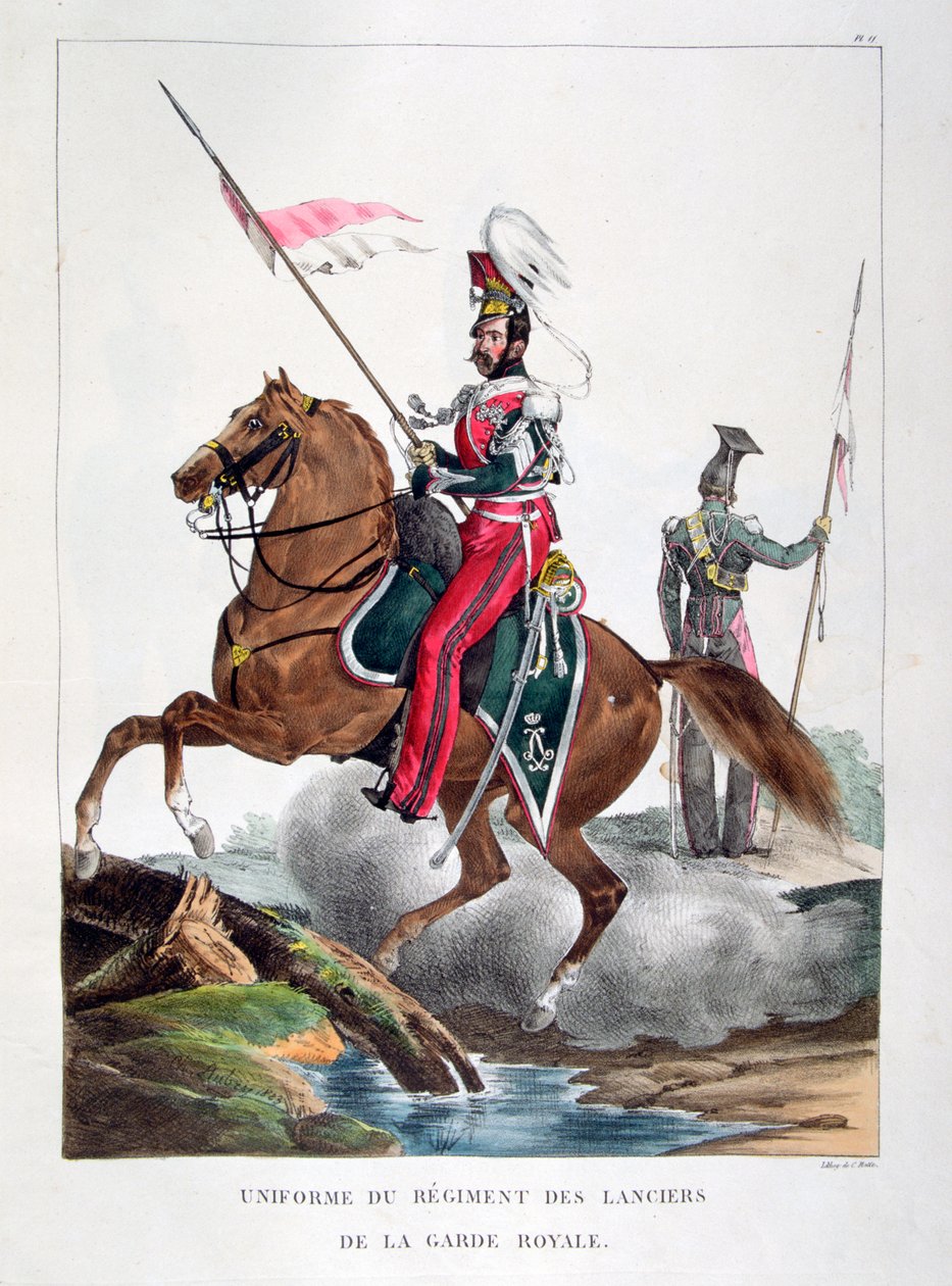 1823年，法国皇家卫队骑兵团的制服。 作者 查尔斯·艾蒂安·皮埃尔·莫特