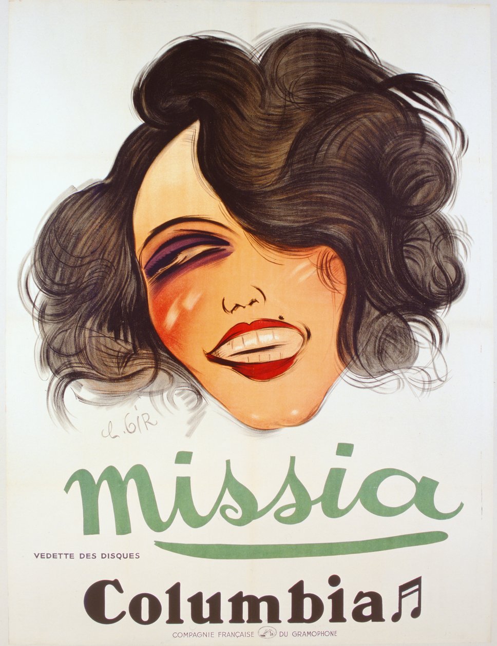 哥伦比亚唱片海报广告法国女歌手，Missia，c.1935 作者 查尔斯·费利克斯·吉尔