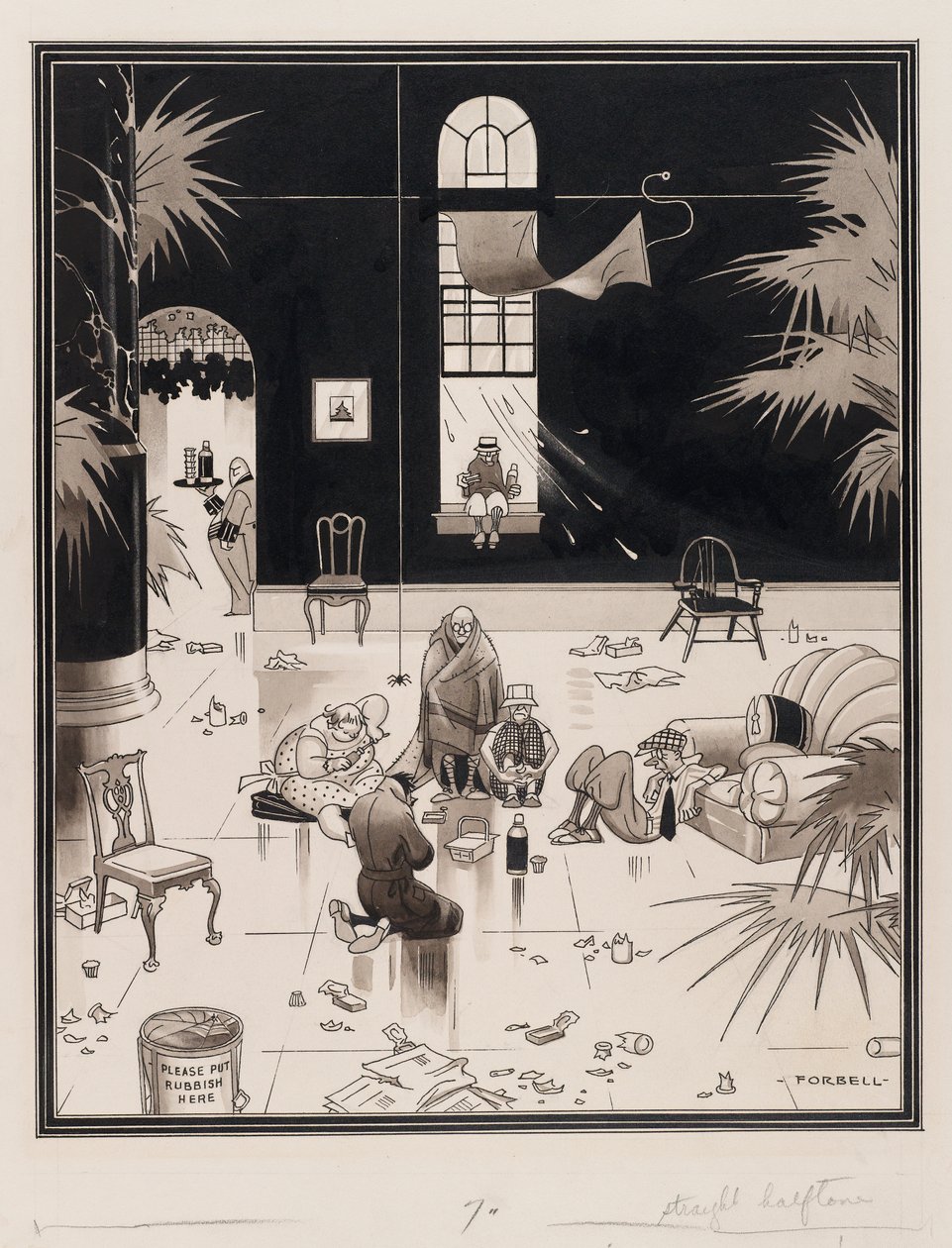 美国的俱乐部生活，野餐者，1933 年之前（纸上钢笔和墨水） 作者 查尔斯·福贝尔