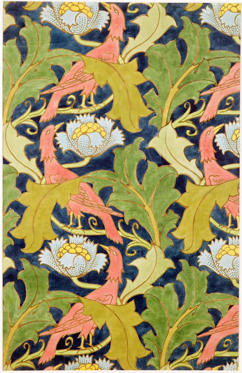 亚麻布印花设计，G.O. 和 J.Baker 印制，约 1893 年 作者 查尔斯·弗朗西斯·安妮斯利·沃西