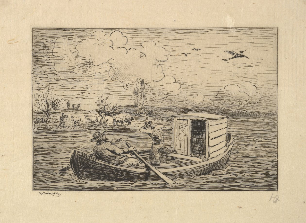 呼唤到岸上（1861）。 作者 查尔斯·弗朗索瓦·杜比尼