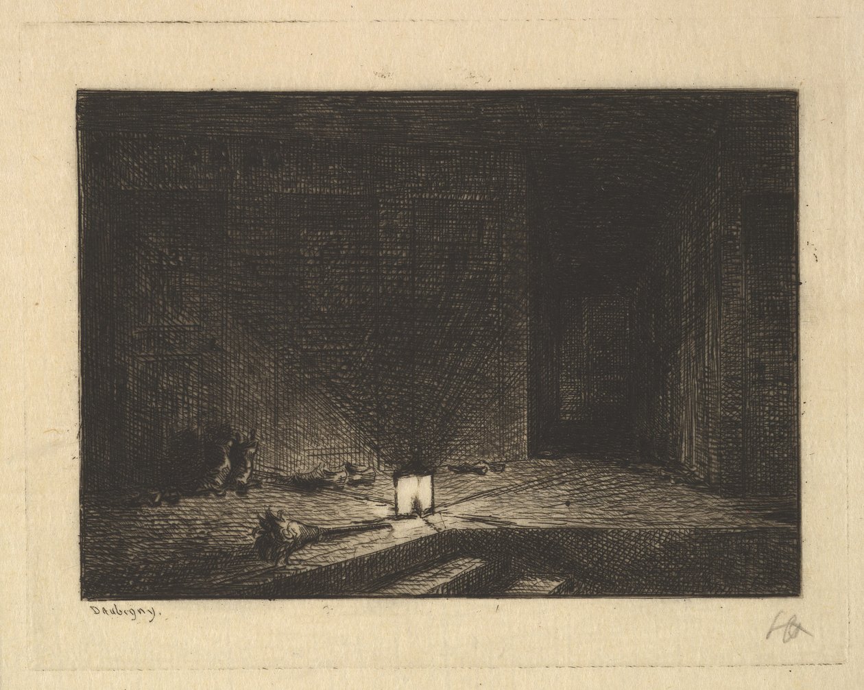 旅馆内部，1861-62年。 作者 查尔斯·弗朗索瓦·杜比尼