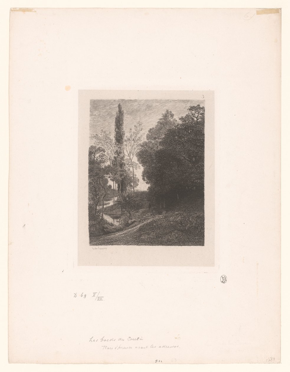风景与蜿蜒的河流 表兄弟的边界 蚀刻风景系列（系列名称） Eaux-fortes par Daubigny（系列标题） 作者 查尔斯·弗朗索瓦·杜比尼