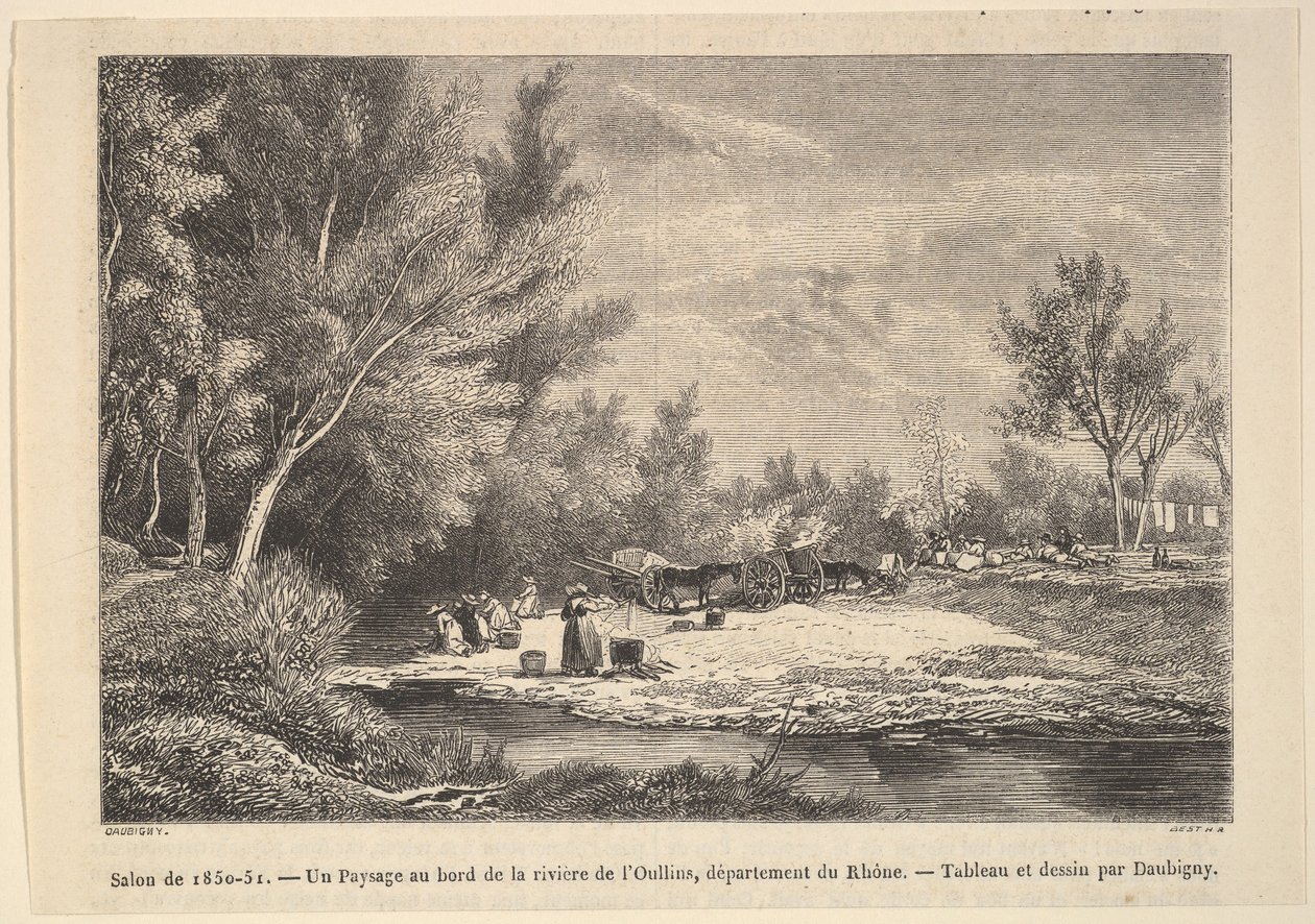 沙龙号1850-51。沿Oullins河沿岸景观，1850-151年。 作者 查尔斯·弗朗索瓦·杜比尼